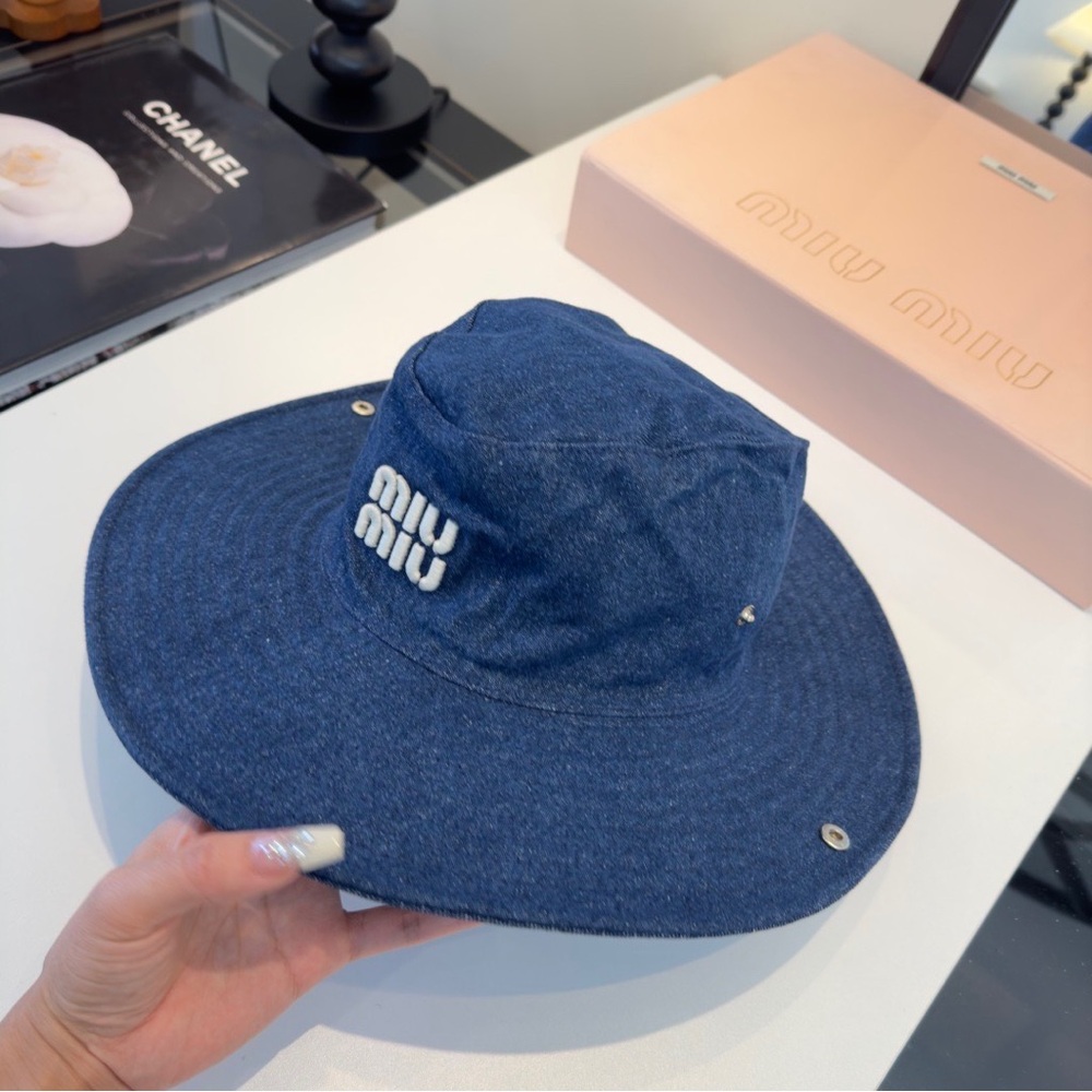 Miu Miu Navy Denim Bucket Sun Hat